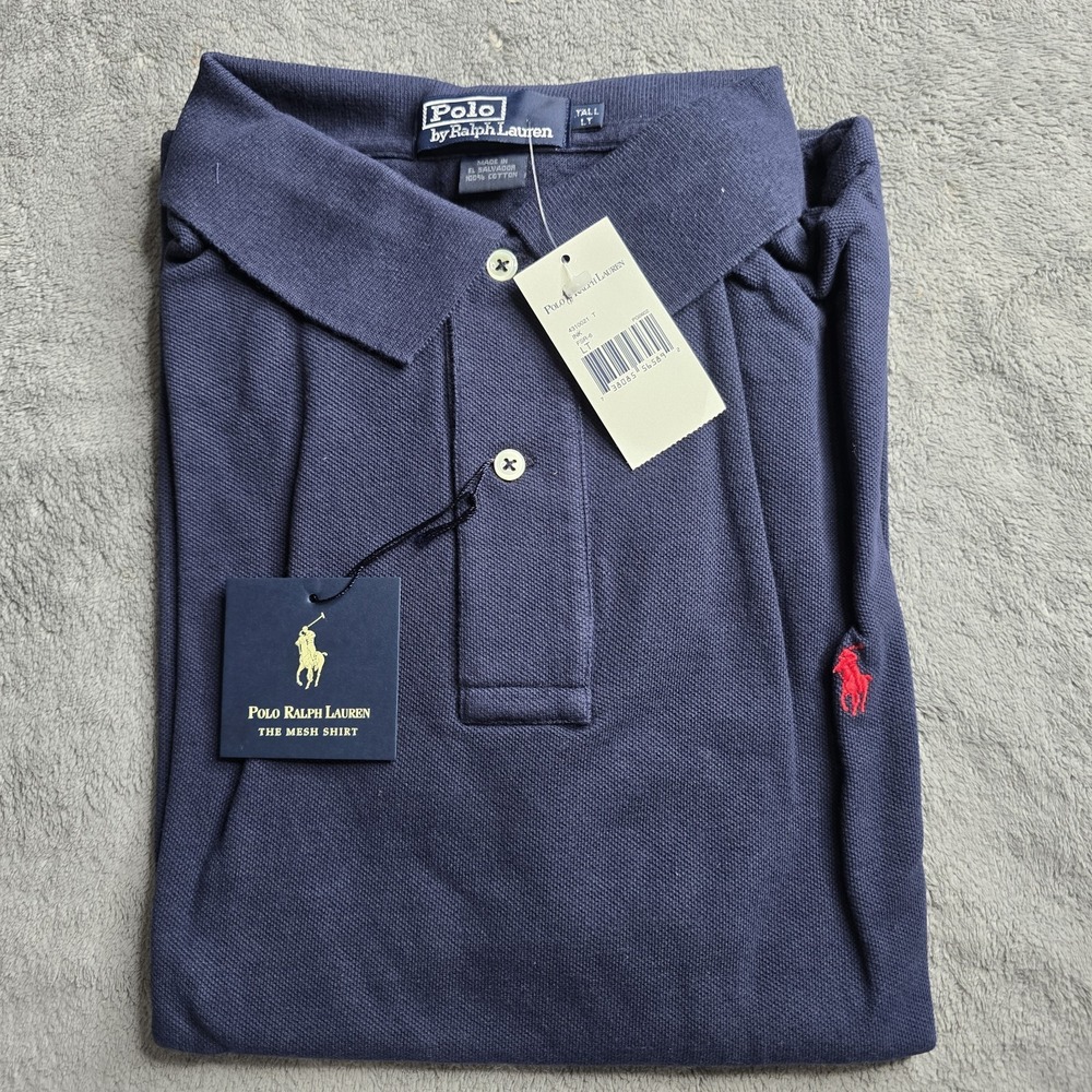 NWT Polo Ralph Lauren Mesh Polo Shirt Mens Large Tall Navy Blue S/S Red Pony
